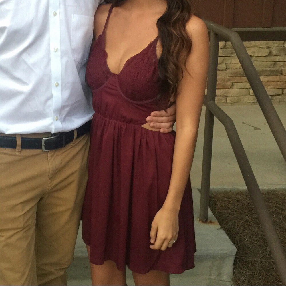 Maroon Lace Cutout Mini Dress